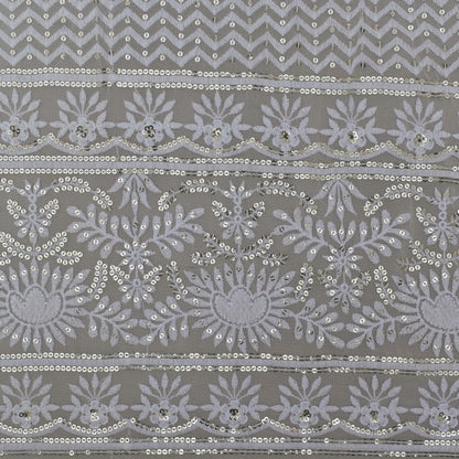 White Color Georgette Embroidery Fabric