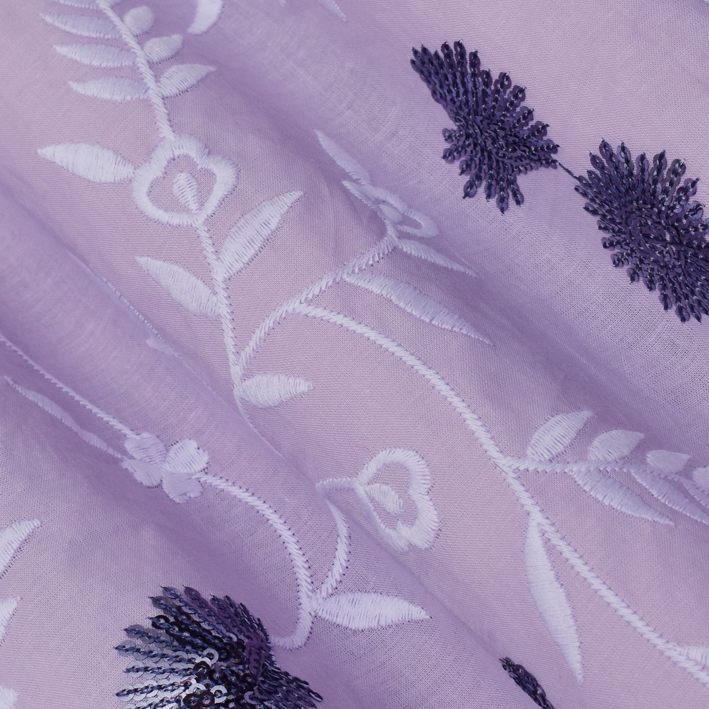 Lilac Color Cotton Embroidery Fabric