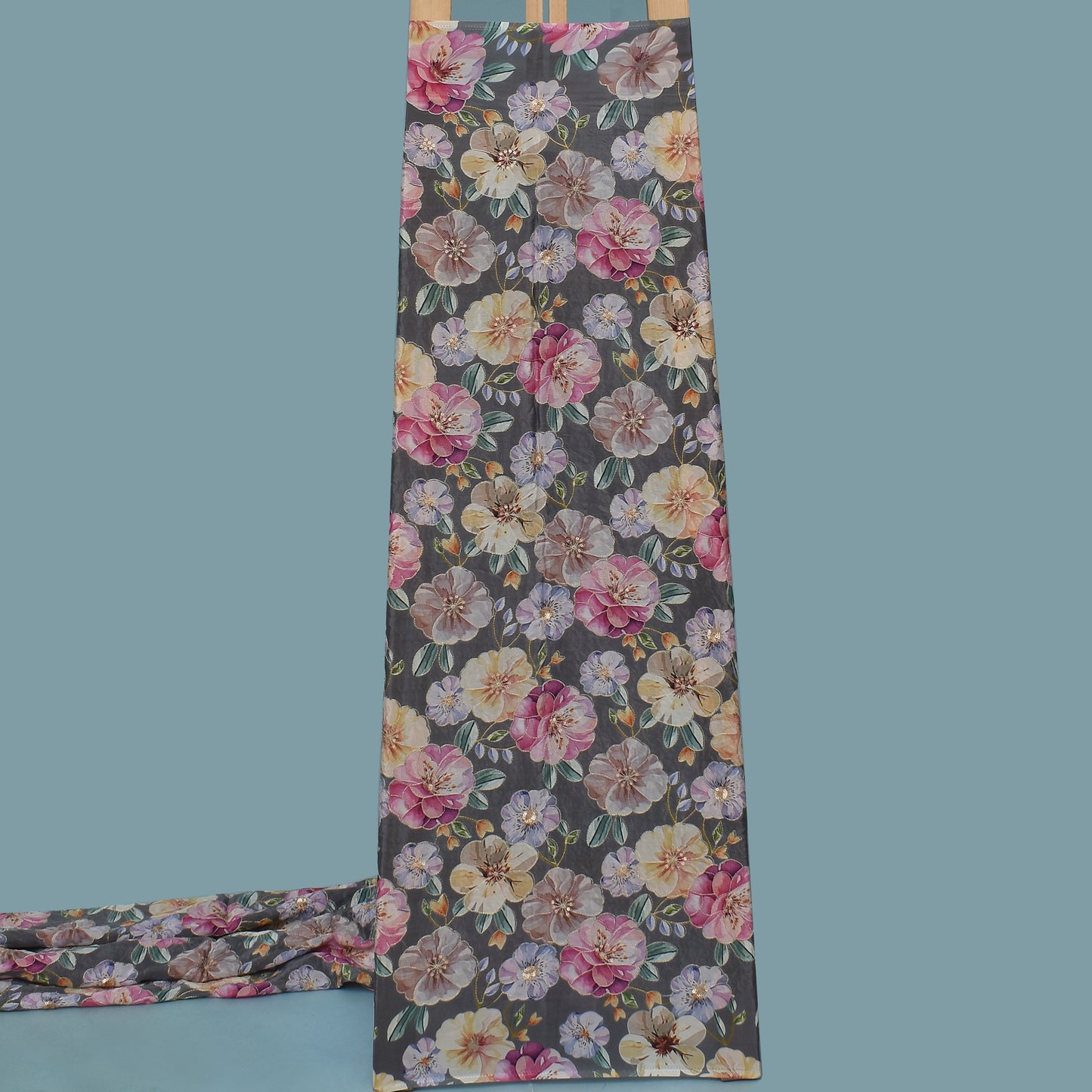 Multicolor Crepe Position Print Embroidery Fabric