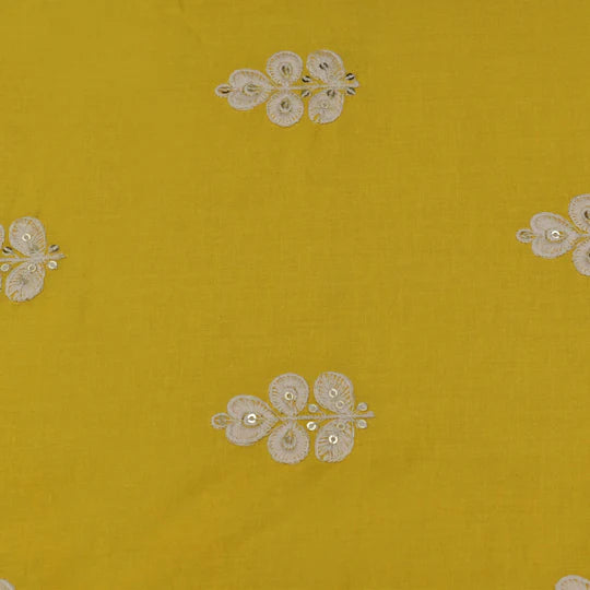 Yellow Color Cotton Booti Fabric (Cut Pieces 3Mtr)