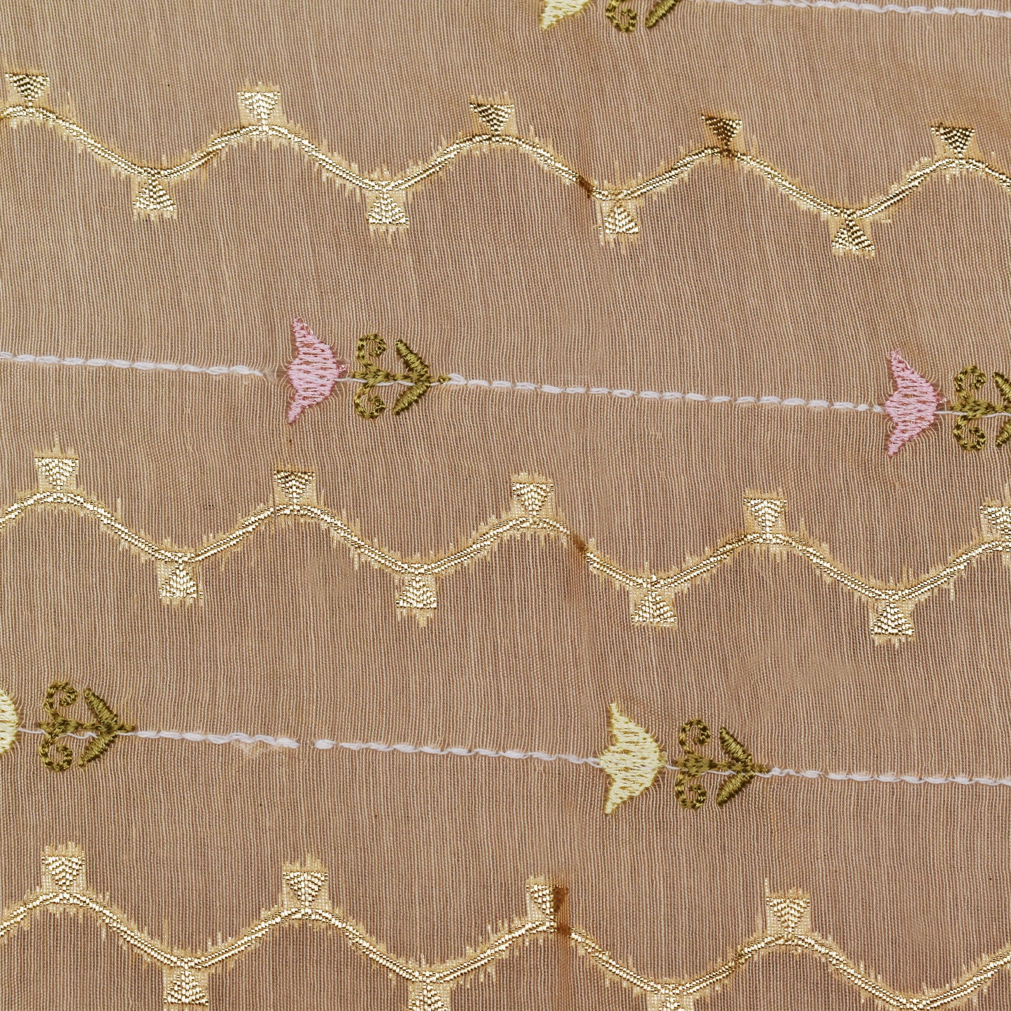 Light Peach Color Chanderi Embroidery Fabric