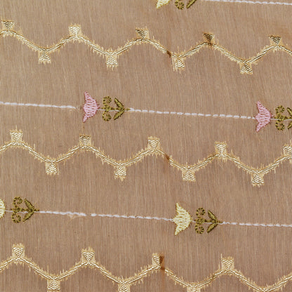 Light Peach Color Chanderi Embroidery Fabric