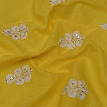 Yellow Color Cotton Booti Fabric