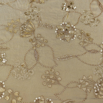 Beige Color Tissue Embroidery Fabric