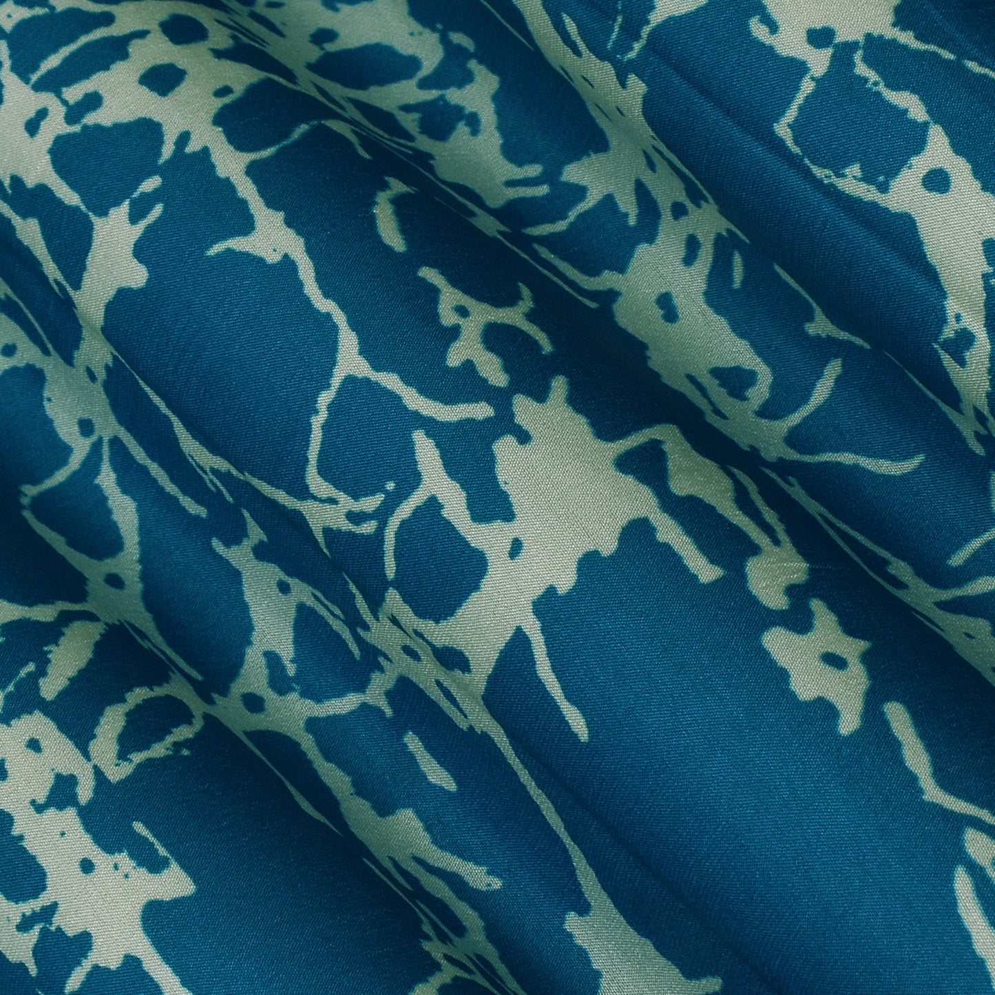 Teal Blue Color Slub Tussar Print Fabric