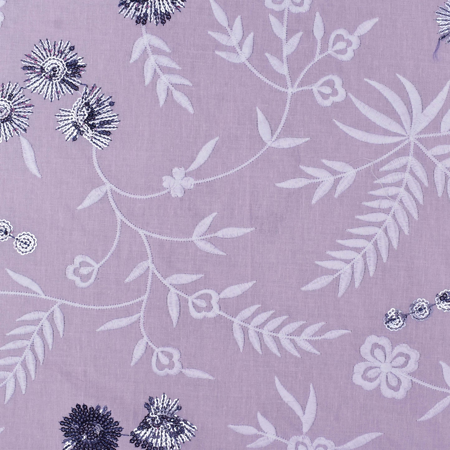 Lilac Color Cotton Embroidery Fabric