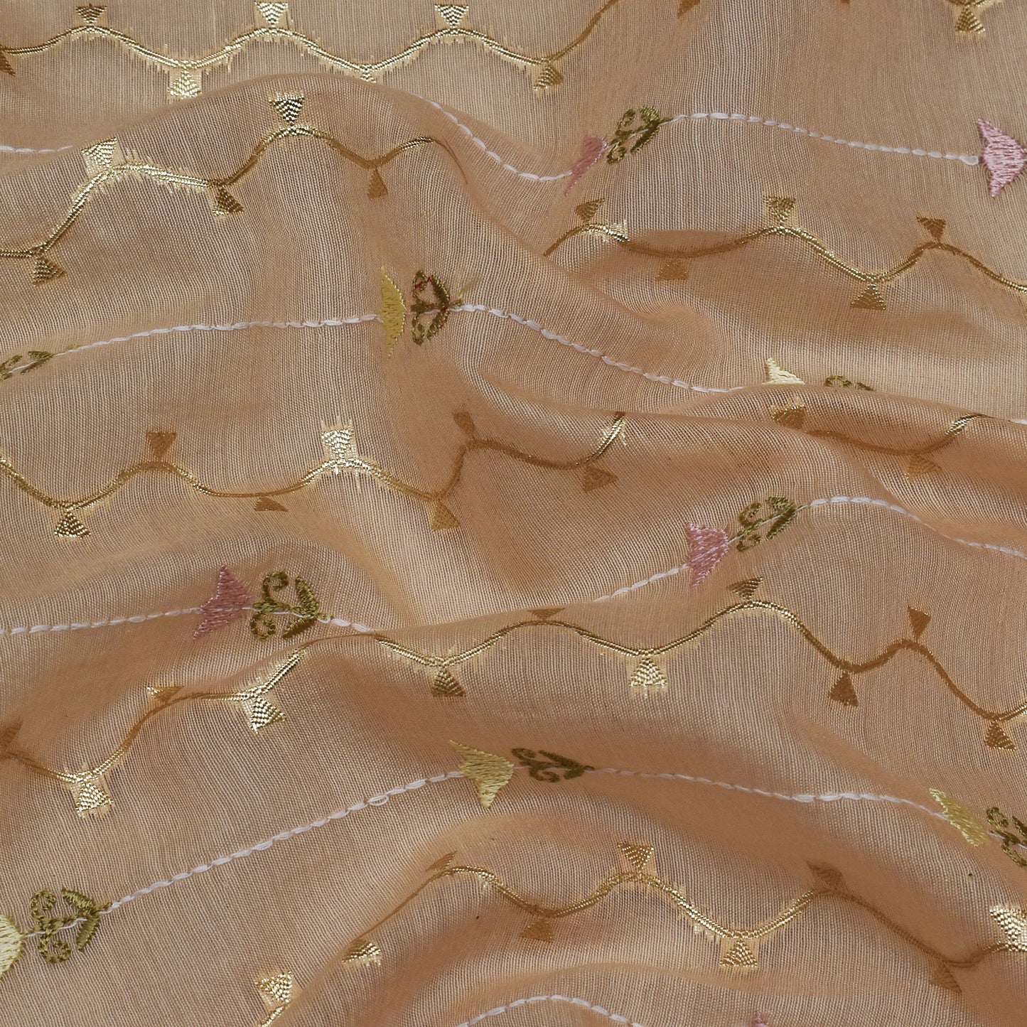Light Peach Color Chanderi Embroidery Fabric