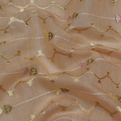 Light Peach Color Chanderi Embroidery Fabric