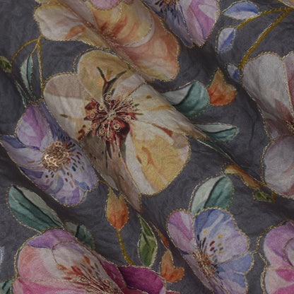 Multicolor Crepe Position Print Embroidery Fabric