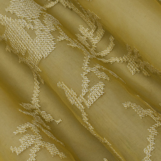 Yellow Color Organza  Embroidery Fabric