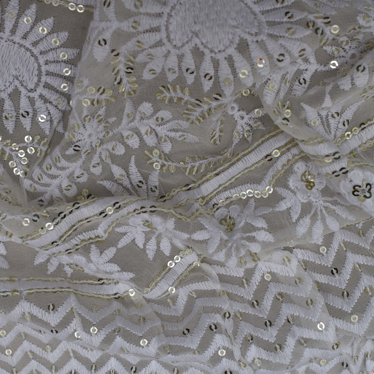 White Color Georgette Embroidery Fabric