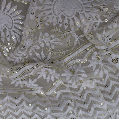 White Color Georgette Embroidery Fabric