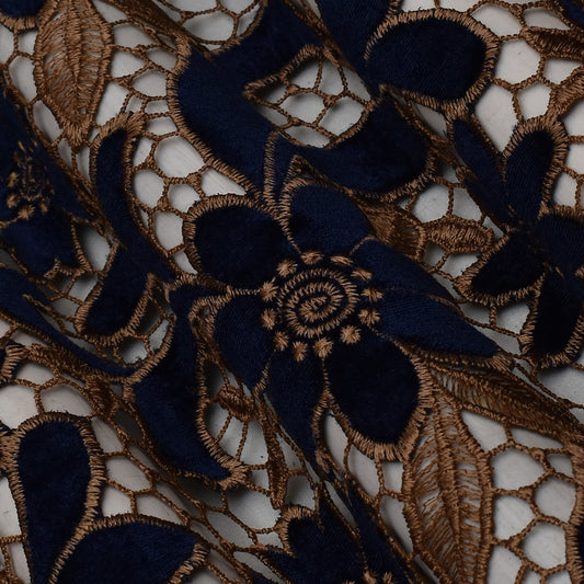 Navy Blue Color Velvet Cut Work Fabric
