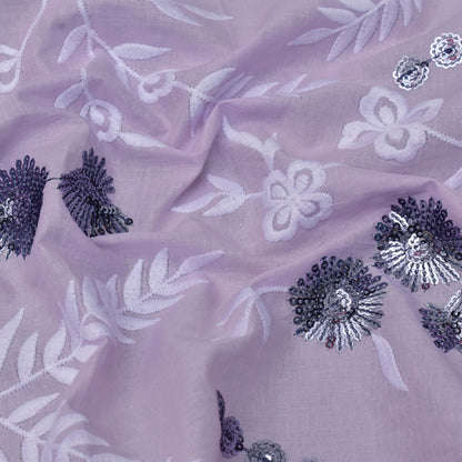 Lilac Color Cotton Embroidery Fabric