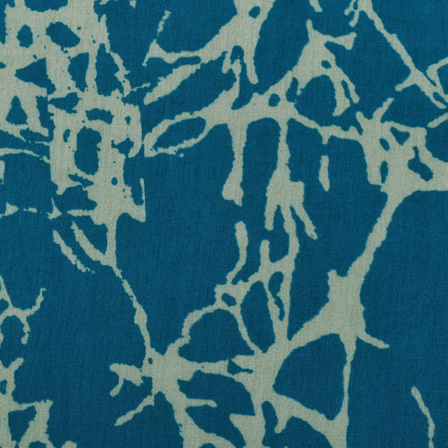 Teal Blue Color Slub Tussar Print Fabric