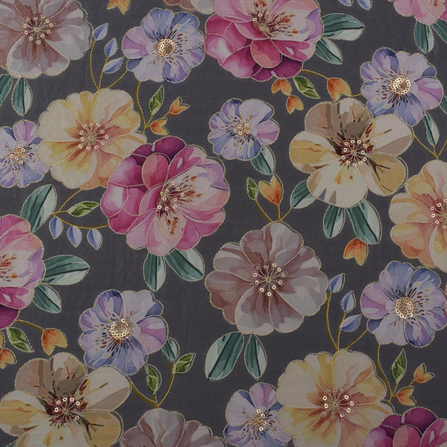 Multicolor Crepe Position Print Embroidery Fabric