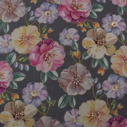 Multicolor Crepe Position Print Embroidery Fabric