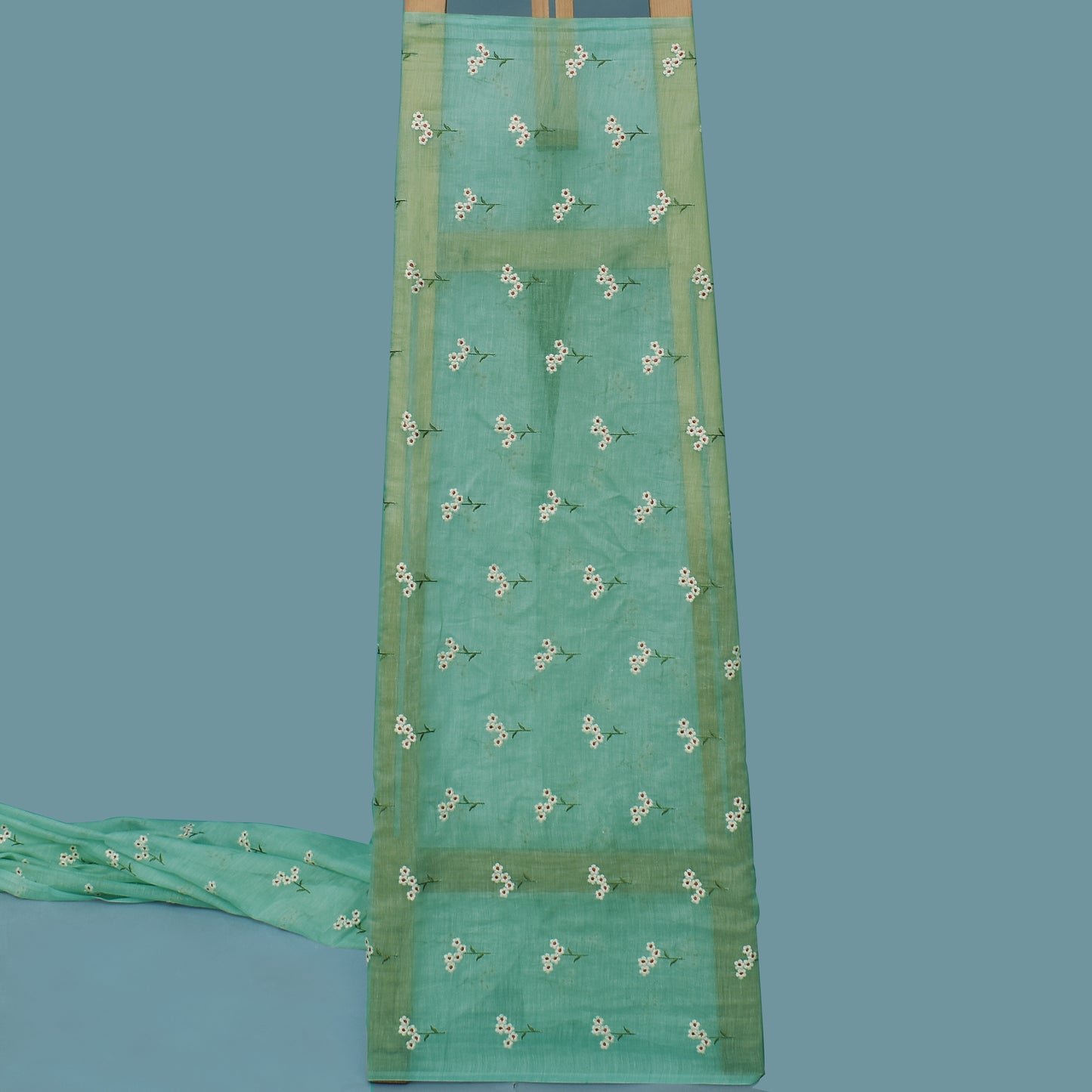 Pine Green Color Chanderi Booti Fabric