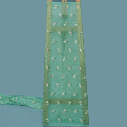 Pine Green Color Chanderi Booti Fabric