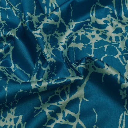 Teal Blue Color Slub Tussar Print Fabric