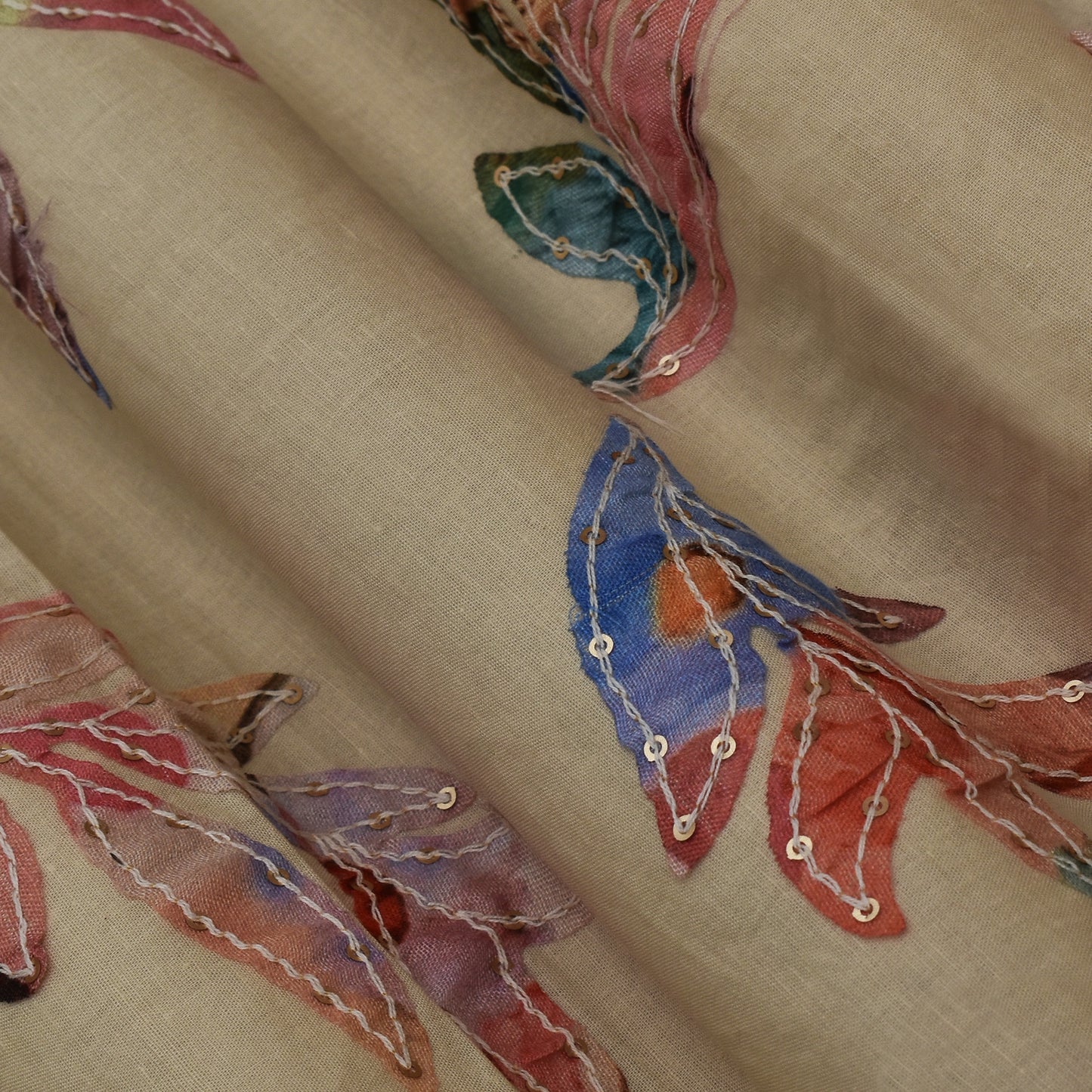 Cream Color Cotton Print Embroidery Fabric