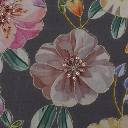 Multicolor Crepe Position Print Embroidery Fabric