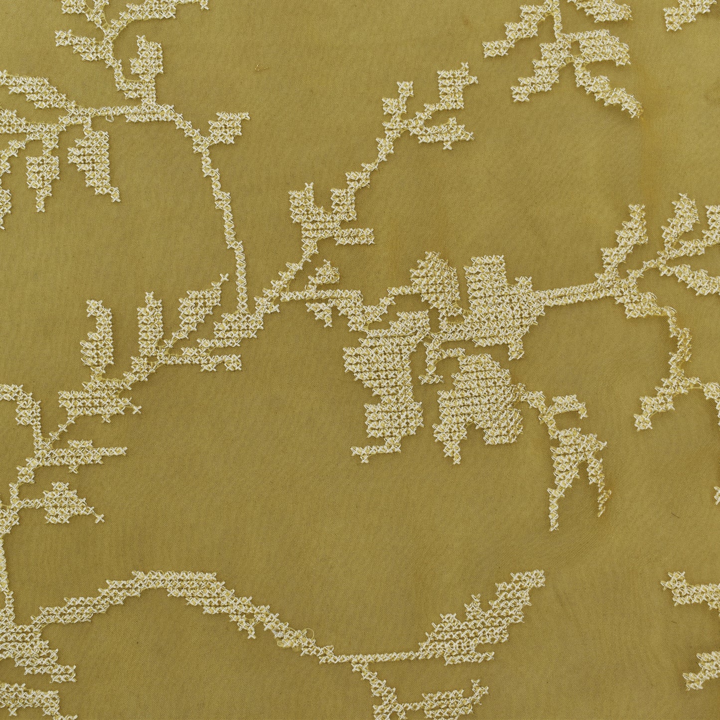 Yellow Color Organza  Embroidery Fabric