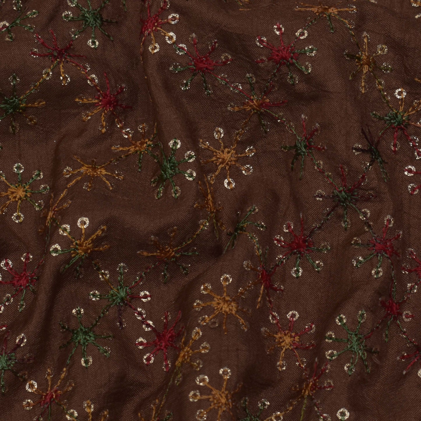 Rust Color Upada Embroidery Fabric