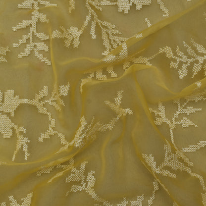 Yellow Color Organza  Embroidery Fabric