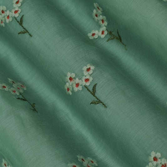 Pine Green Color Chanderi Booti Fabric