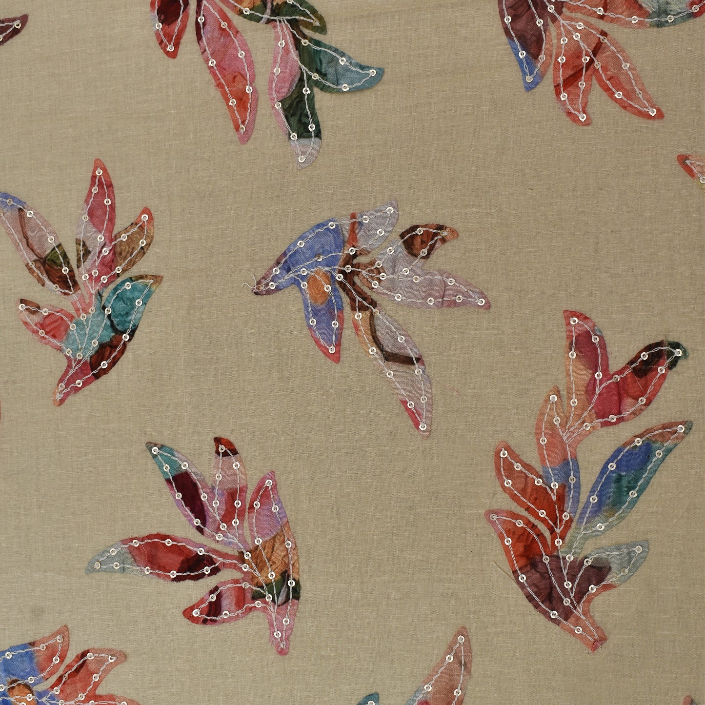 Cream Color Cotton Print Embroidery Fabric