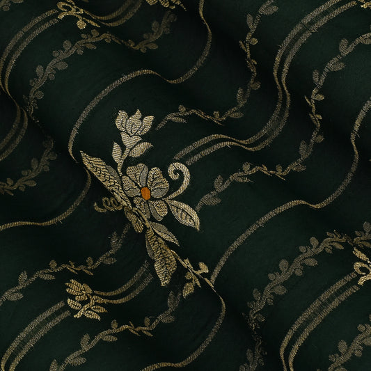 Bottle Green Color Katan Meena Brocade Fabric