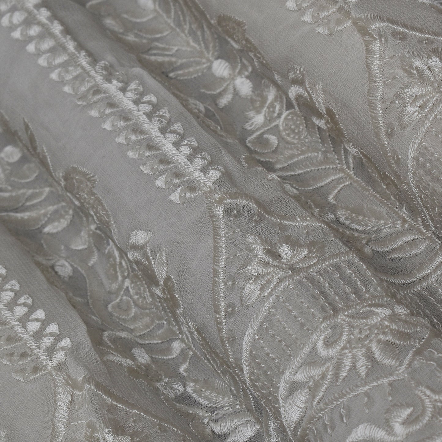 White Color Georgette Embroidery Fabric