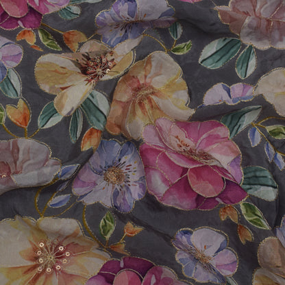 Multicolor Crepe Position Print Embroidery Fabric