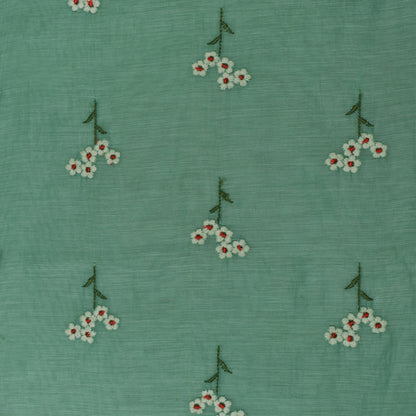 Pine Green Color Chanderi Booti Fabric