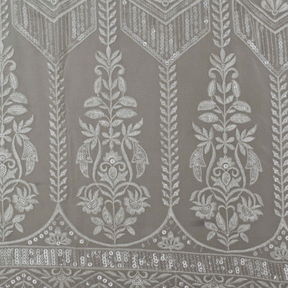 White Color Georgette Embroidery Fabric