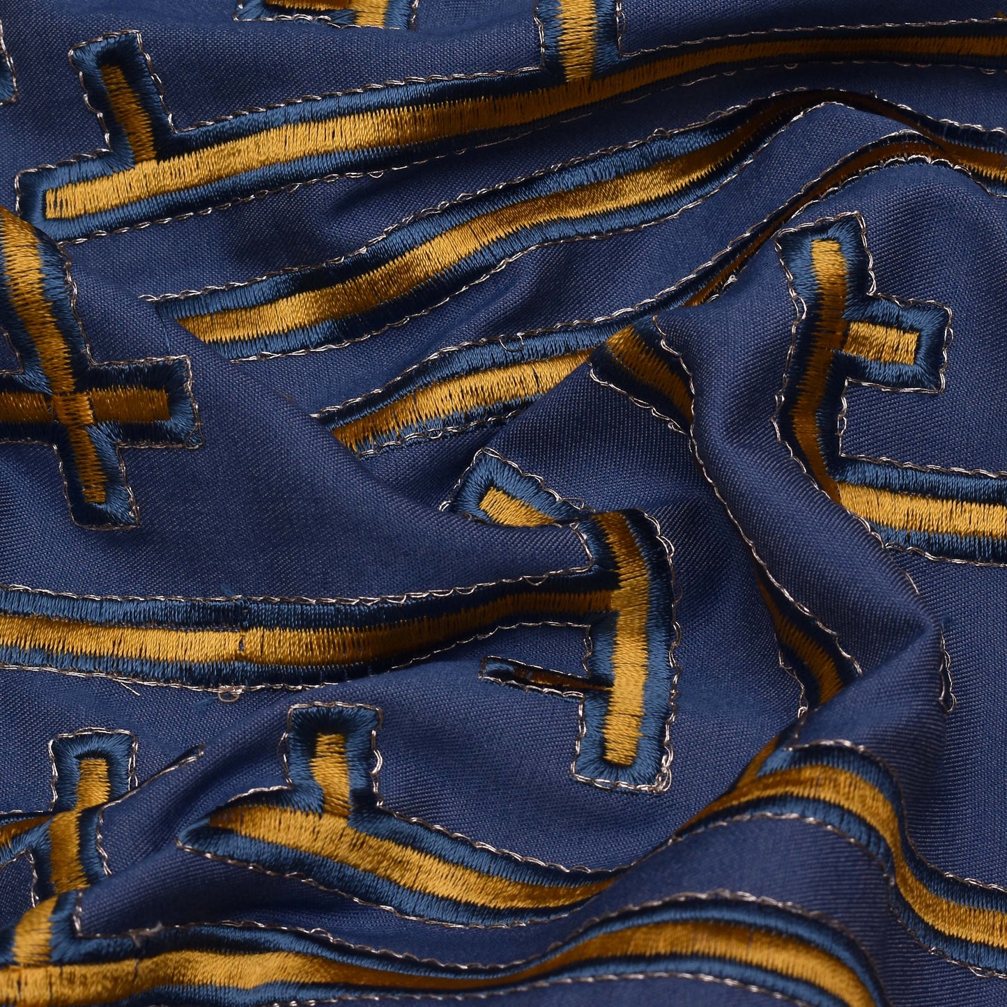 Blue Color Denim Embroidery Fabric