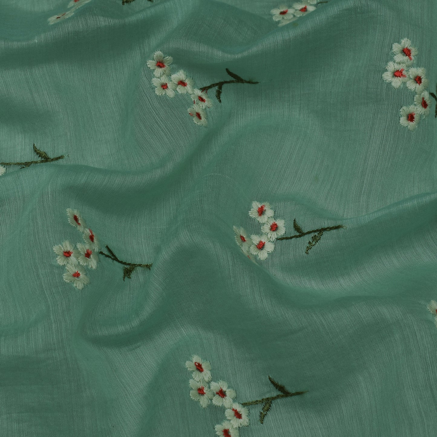 Pine Green Color Chanderi Booti Fabric
