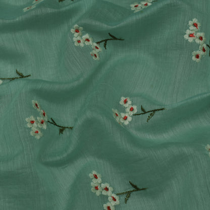 Pine Green Color Chanderi Booti Fabric