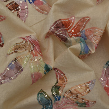 Cream Color Cotton Print Embroidery Fabric