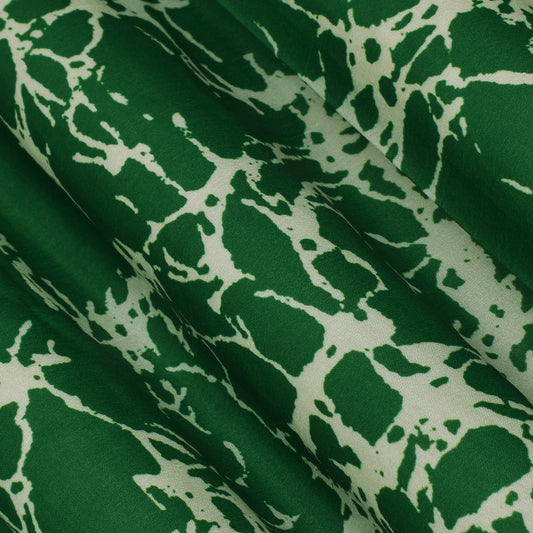 Green Color Slub Tussar Print Fabric
