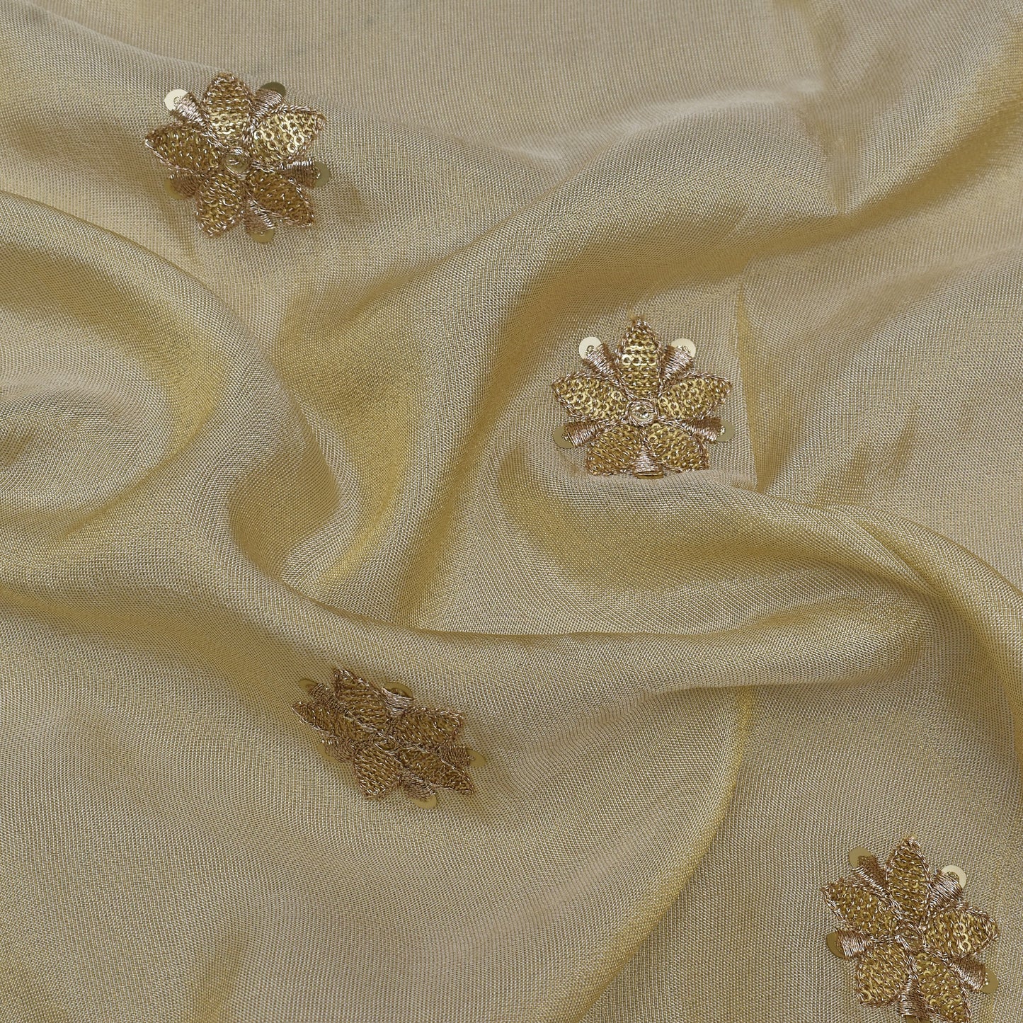 Beige Color Tissue Embroidery Fabric