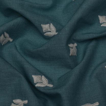 Sea Green Color Cotton Booti Fabric