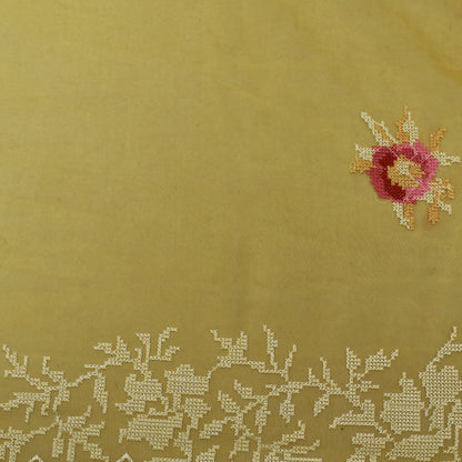 Yellow Color Organza  Embroidery Fabric