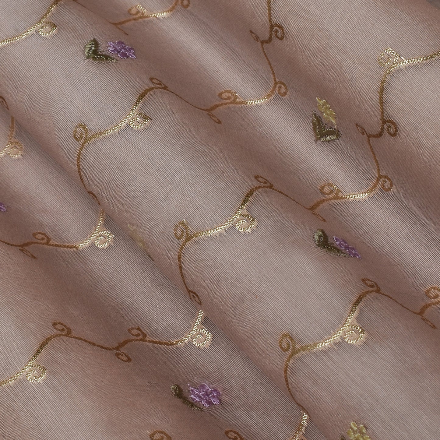 Pale Pink Color Chanderi Embroidery Fabric