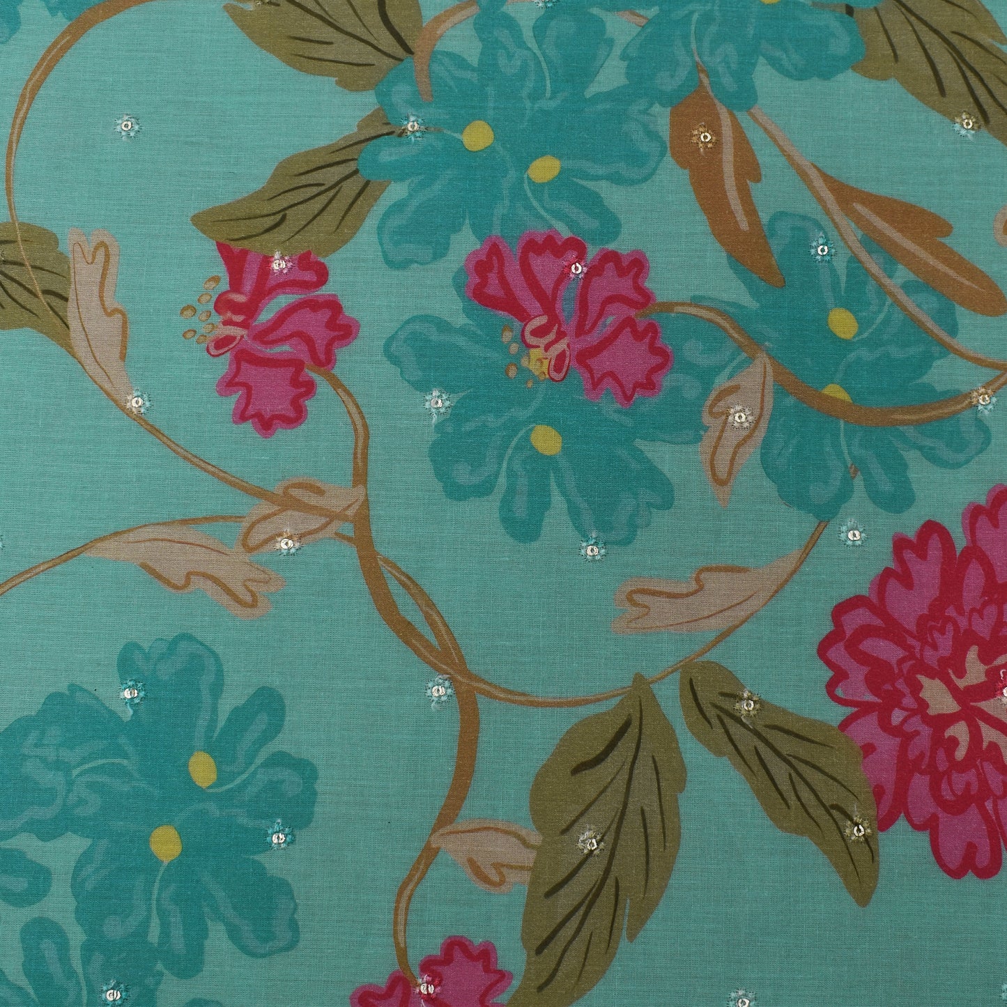 Multi Color Mulmul Print Booti Fabric