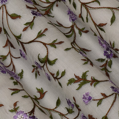 Off White Color Chanderi Embroidery Fabric