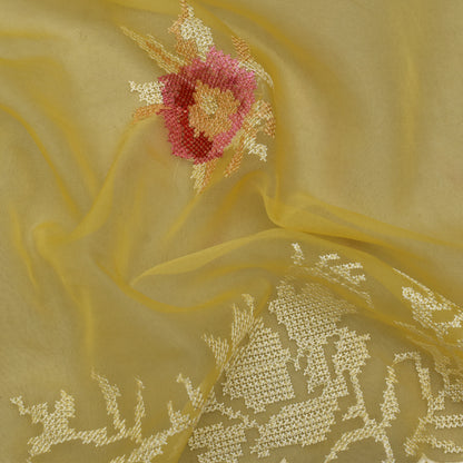 Yellow Color Organza  Embroidery Fabric