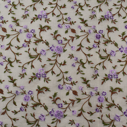 Off White Color Chanderi Embroidery Fabric