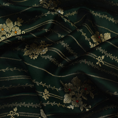 Bottle Green Color Katan Meena Brocade Fabric